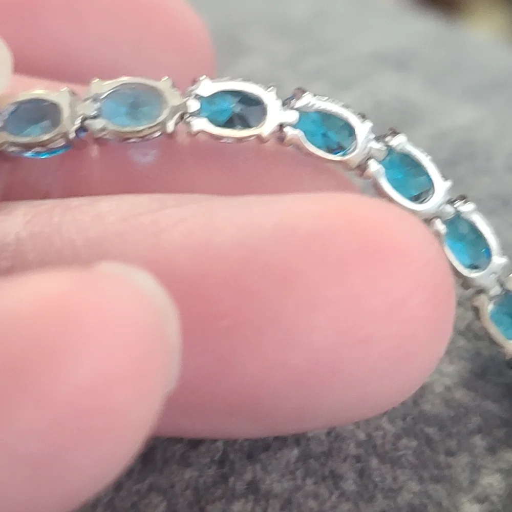 Blue Topaz And Sterling Silver Tennis Bracelet Women Jewelry, 8 Inch - Picture 5 of 8